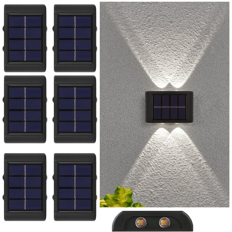 Zewnętrzna lampa solarna 4 LED, oświetlenie w górę i w dół, wodoodporna IP65, do ogrodzenia, werandy, balkonu, ogrodu – światło białe 6500K (6 szt.)