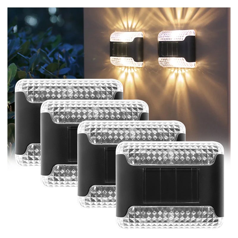 Zestaw 4 lamp solarnych, lampy ścienne zewnętrzne góra-dół, wodoodporna lampa LED, solarne lampy ogrodowe na płot