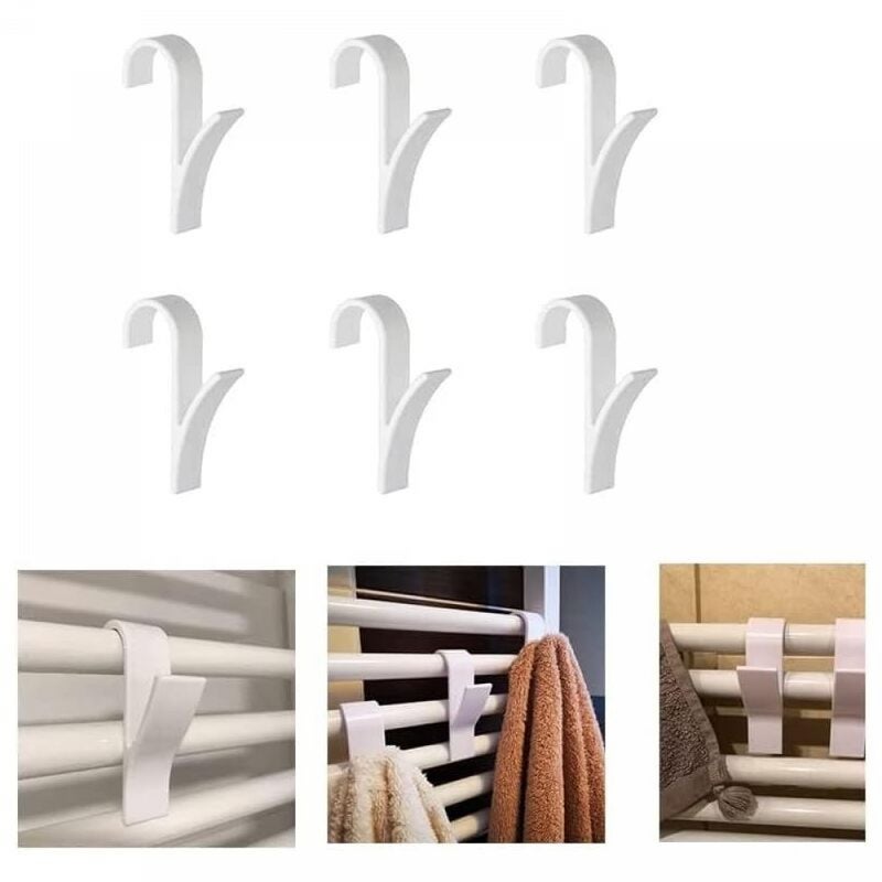 Zestaw 6 uniwersalnych haczyków na ręczniki, plastikowe, białe, odpowiednie do haczyków montowanych na ścianie w łazience