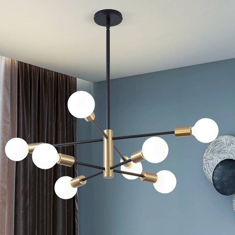 Lampa wisząca retro w stylu Spoutnik, vintage, 8 źródeł światła, sufitowa lampa przemysłowa, nowoczesny żyrandol, biała lampka (z żarówkami)