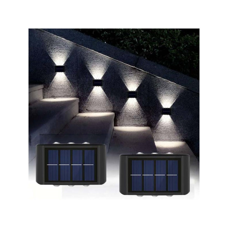 2x Słoneczne lampy ścienne - 6 LED, oświetlenie schodów, oświetlenie w ogrodzie, wodoodporne, białe światło, idealne na taras i podwórko