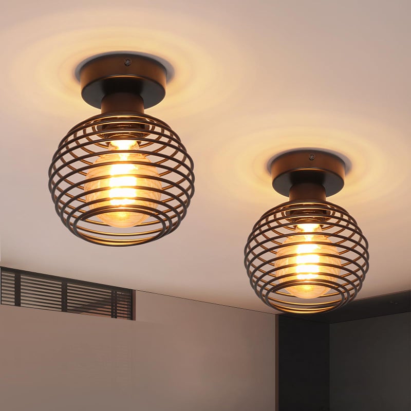 Zestaw 2 lamp sufitowych w stylu vintage, industrialne lampy metalowe, czarny wiszący żyrandol, lampy sufitowe do salonu, balkonu, kuchni, sypialni.