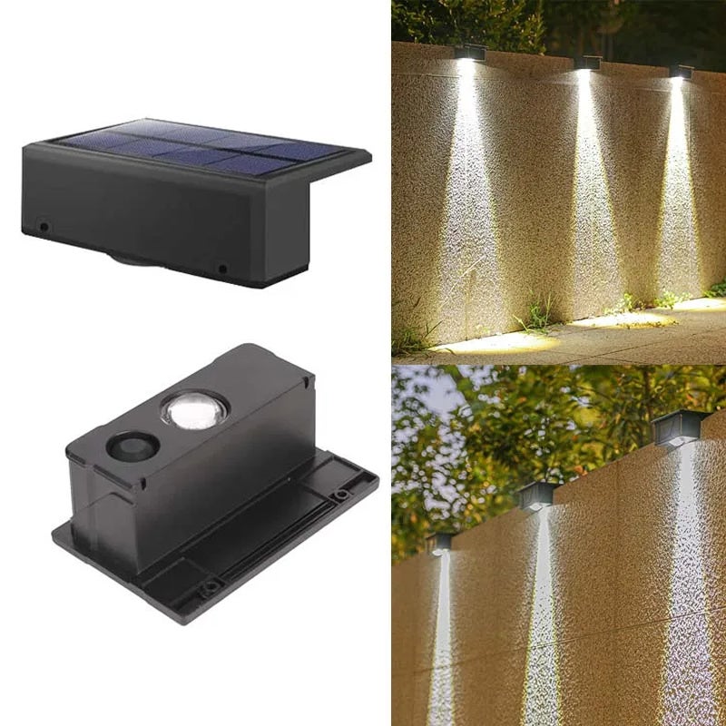 Zestaw 2 słonecznych lamp ściennych do ogrodzenia, wodoodporne oświetlenie LED do patio, balustrady, dekoracji podwórka, biała światłość