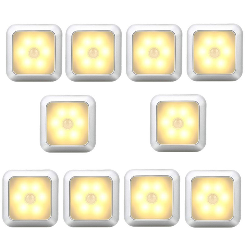 Kwadratowa lampka nocna 10 sztuk, lampka LED do korytarza, ciepłe srebrne światło, 8*8*2cm