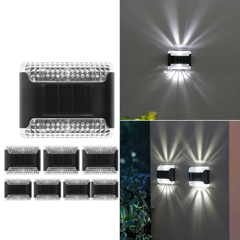 Zestaw 8 kinkietów solarnych, zewnętrzne kinkiety świecące w górę i w dół, wodoodporne lampy schodowe LED, solarne lampy ogrodowe na poręcz