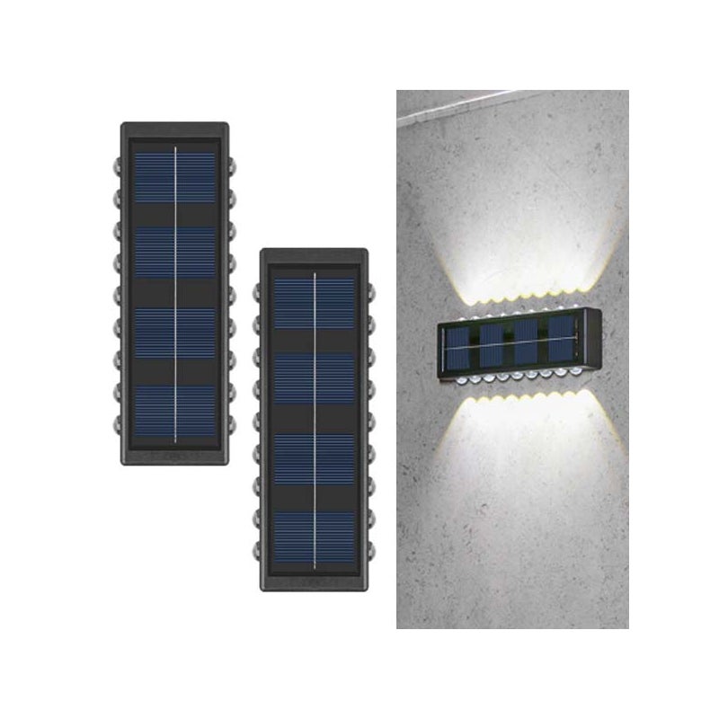 2 szt. Lampy solarne górny/dolny, lampy ścienne solarne - 18 LED, białe światło, lampa górna/dolna, IP65, idealne do tarasu/świetlne krajobrazy