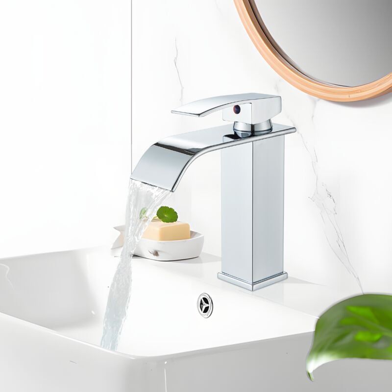 Mieszacz umywalkowy, kaskadowy, jednootworowy, dwufunkcyjny, nowoczesny design, chromowany - elegancka i funkcjonalna bateria łazienkowa