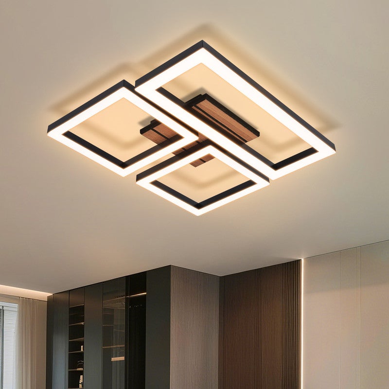 Lampa sufitowa LED Nettlife 21 W, nowoczesny, czarny, kwadratowy design z imitacją drewna. Lampa do kuchni, salonu, sypialni, korytarza, 3000 K.
