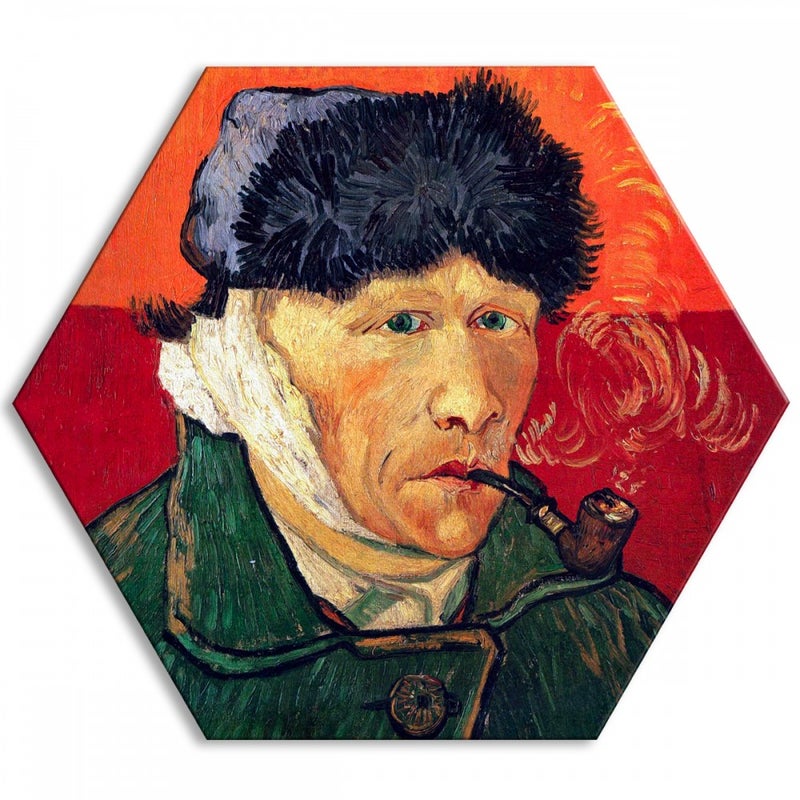 VAN GOGH - AUTOPORTRET Z ZABANDOWANYM UCHEM - Płótno sześciokątne - Wydruk na płótnie oprawiony w ramę PCV 80x80 cm