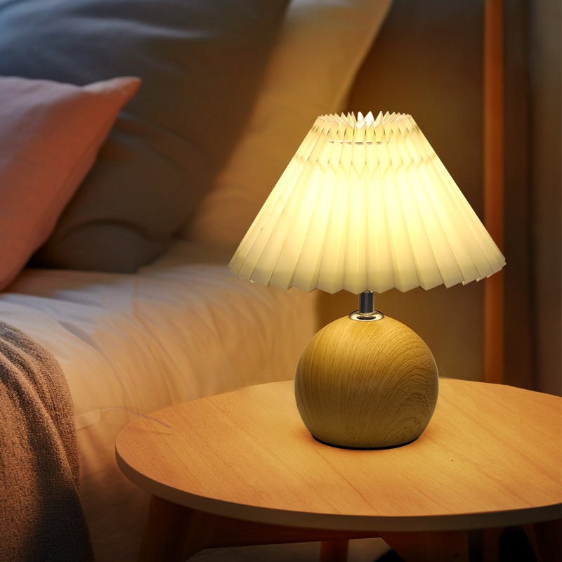 Lampa stołowa retro, lampka nocna, plisowana lampka nocna, lampka biurkowa, lampka nastrojowa, USB, dekoracja biura