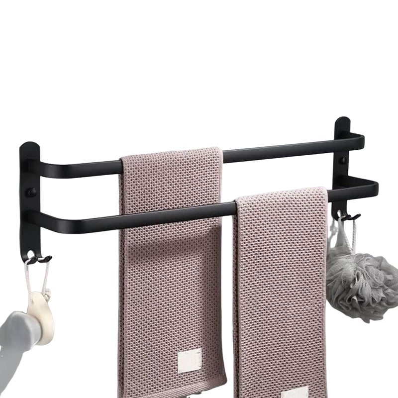 Wieszak na ręczniki ścienny z dwoma hakami do łazienki, hotelu, kuchni, czarny, podwójna warstwa, 50 cm