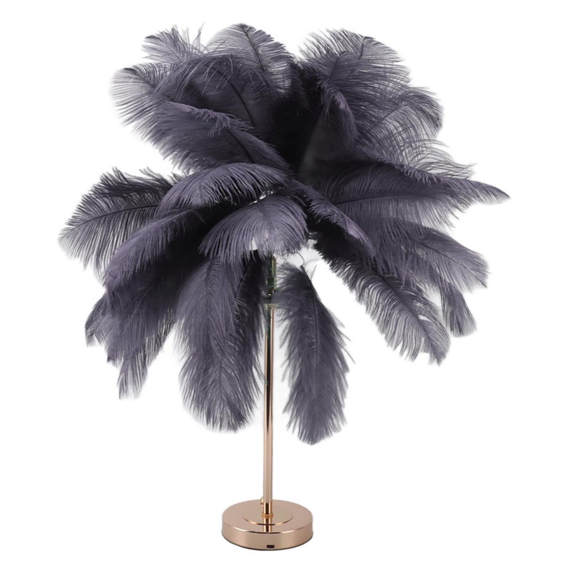 Kreatywna lampa nocna w piórach strusia, luksusowy i elegancki abażur, ładowalna, do dekoracji domu (Szary)