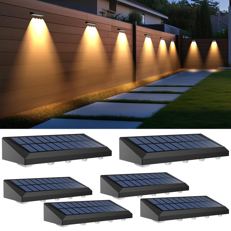Zestaw 6 lamp solarnych do ogrodu, zasilanych energią słoneczną, wodoodpornych, idealnych do ogrodzeń, schodów, ścian, stopni, ciepłe światło.