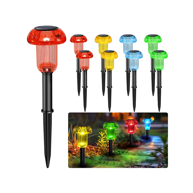8 sztuk lamp solarnych, zewnętrzne ogrodowe lampy LED, lampy w kształcie grzybów - czerwone, żółte, niebieskie i zielone
