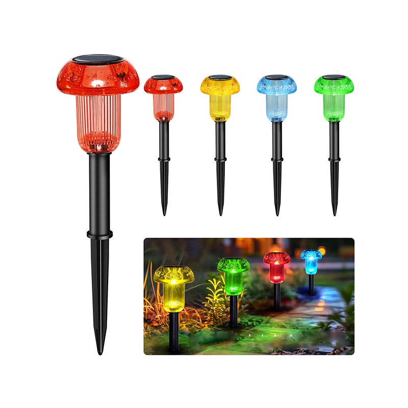 4 sztuki lamp solarnych, zewnętrzne lampy ogrodowe LED, lampy w kształcie grzybów - czerwone, żółte, niebieskie i zielone