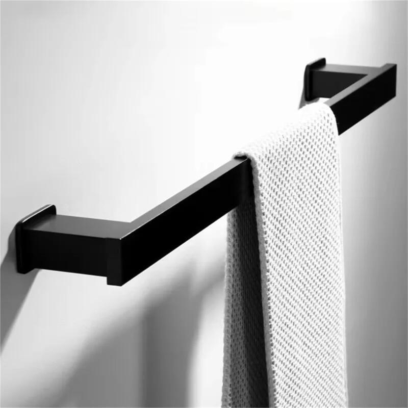 Czarny aluminiowy wieszak na ręczniki montowany na ścianie – pojedynczy drążek 30 cm – wodoodporny i nierdzewny