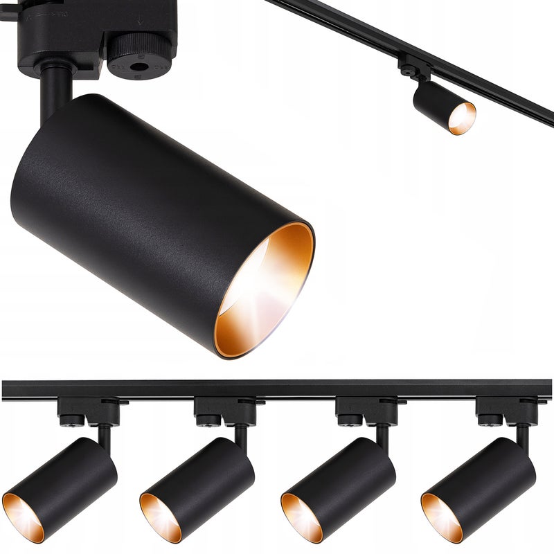 Zestaw szynowy 4x oprawa GU10 czarna złota - Listwa reflektorowa 1m - Lampa sufitowa LED ruchoma szynoprzewód - LEDHOFF