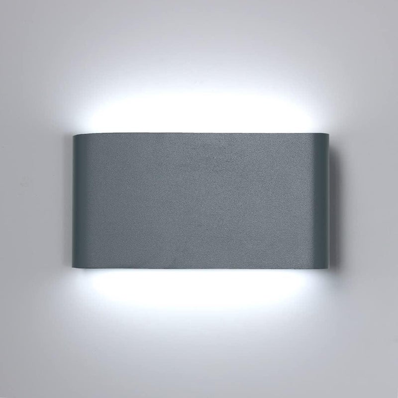 12W LED Kinkiet Zewnętrzny Wodoodporny Aluminum Kinkiety Tarasowe Ogrodowe Korytarzowe Kinkiety Wewnętrzne (Szary)
