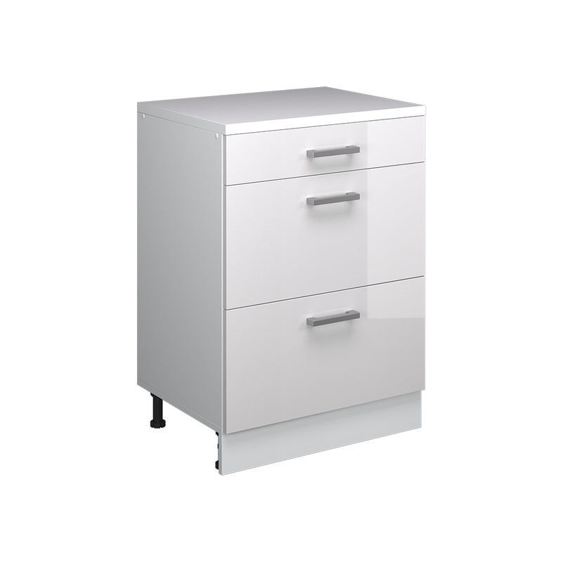 Vicco Kuchenna szafka pod skos R-Line, Biały wysoki połysk, 60 cm bez skosu z 3 szufladami