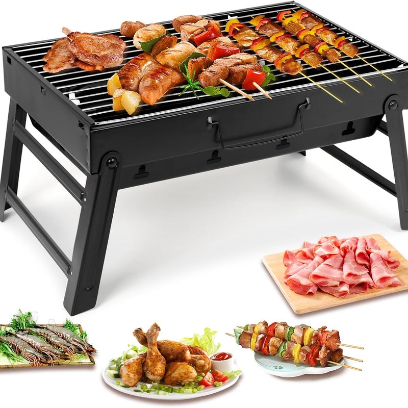 Przenośny grill, mały, składany, 43 x 29 x 23 cm, grill węglowy z siatką węglową, idealny na camping/piknik