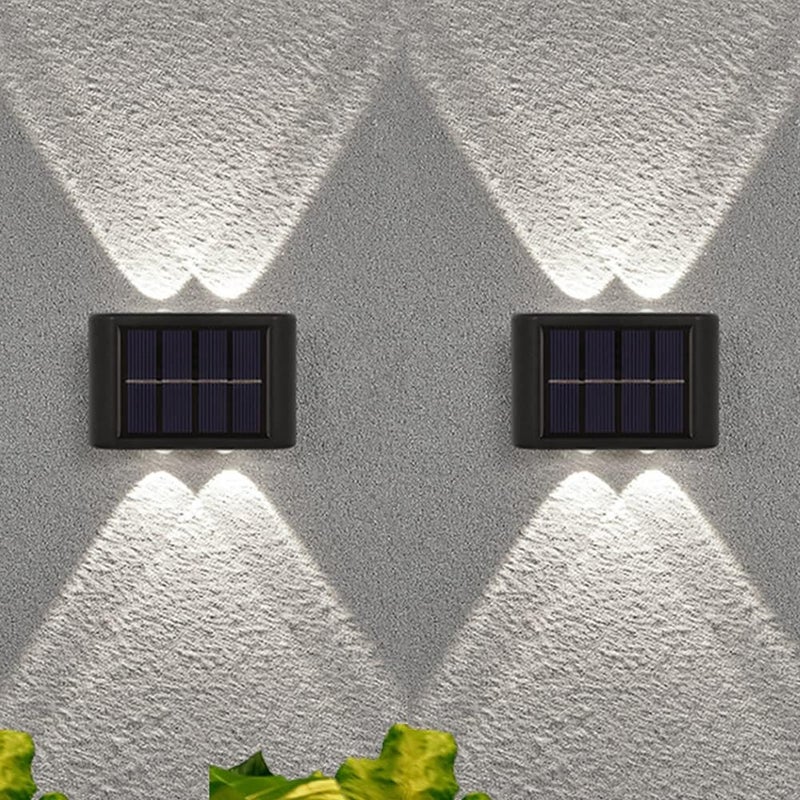 2 sztuki lamp solarnych na ścianę zewnętrzną - 4 LED, oświetlenie schodów, oświetlenie ogrodowe, reflektor góra/dół, białe światło, wodoodporne