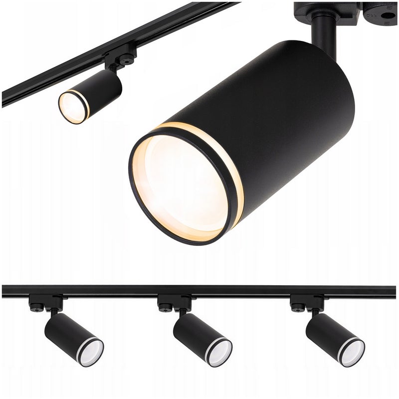 Zestaw szynowy 3x oprawa GU10 czarna + ring - Listwa reflektorowa 1m - Lampa sufitowa LED ruchoma szynoprzewód - LEDHOFF