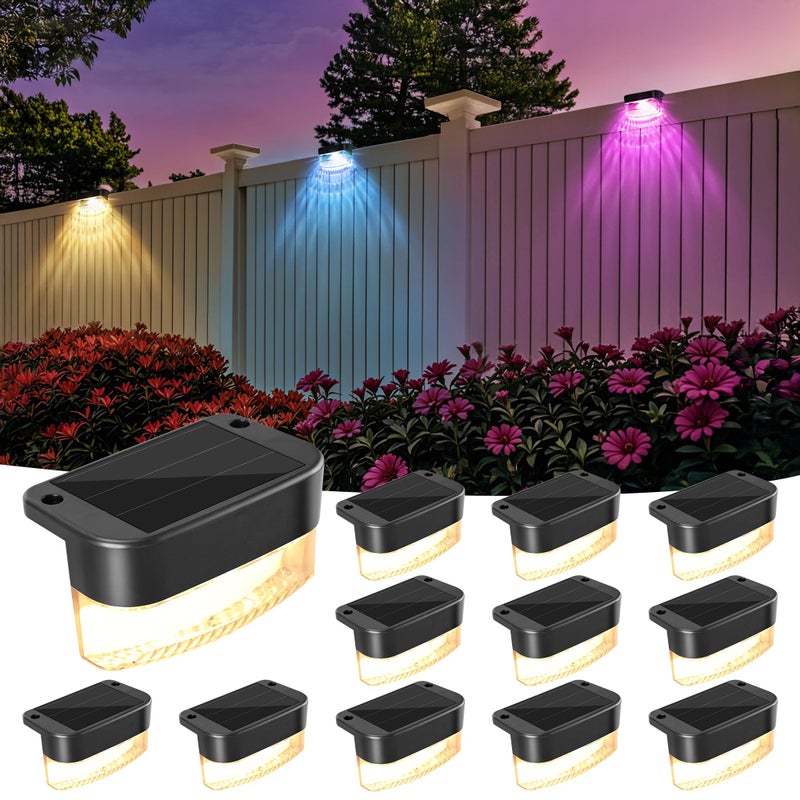 Zestaw 12 lamp solarnych LED do użytku zewnętrznego, do schodów, oświetlenie nastrojowe, kolorowe oświetlenie