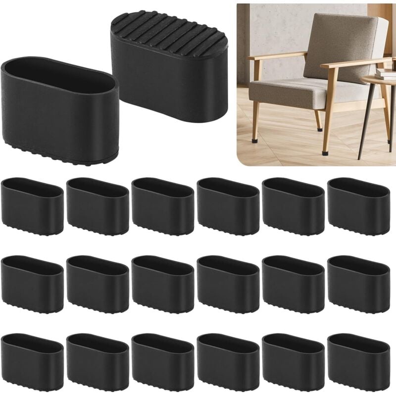 Zestaw 20 owalnych końcówek nóg krzesła - 40 x 20 mm - Do krzeseł ogrodowych, na zewnątrz - Z tworzywa sztucznego - Czarny