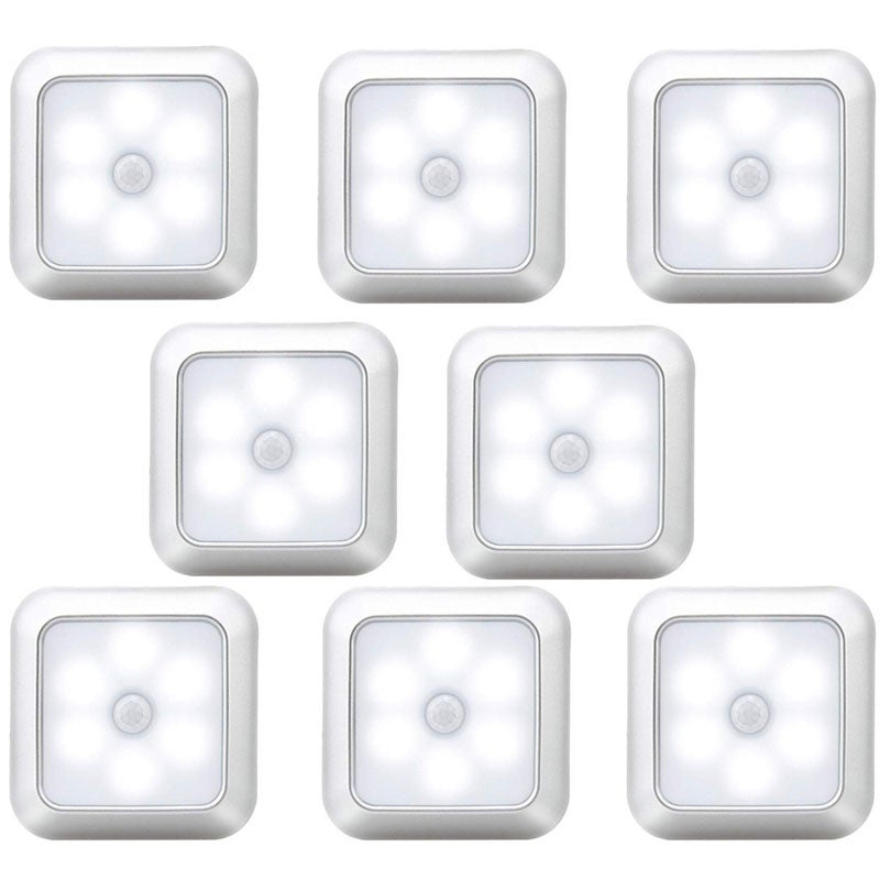 Bezdotykowa lampka nocna 8 sztuk, kwadratowe światło z czujnikiem, srebrna biała, 8x8x2cm