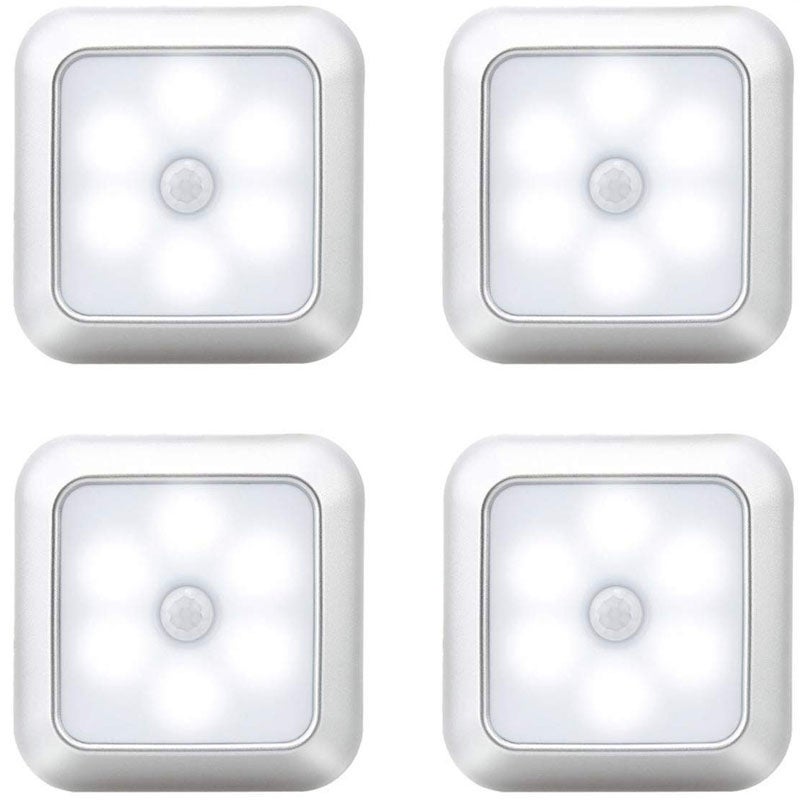 Indukcyjna lampka nocna w kształcie kwadratu do wnętrz, lampka LED do korytarza, srebrna biała, 8x8x2cm, 4 sztuki