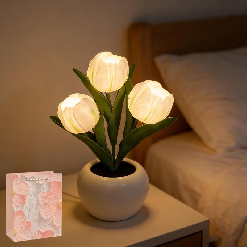 Lampa stołowa LED Tulip, sztuczne kwiaty, lampka nocna dla dzieci, dziewcząt, przyjaciółek, prezent, dekoracja biurka na przyjęcia urodzinowe, wesela