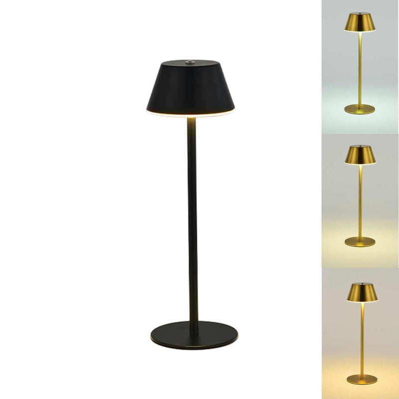 Bezprzewodowa lampka nocna, ładowalna lampka nocna, lampka nocna z regulacją jasności w 3 kolorach, lampka zasilana na baterie, czarna.