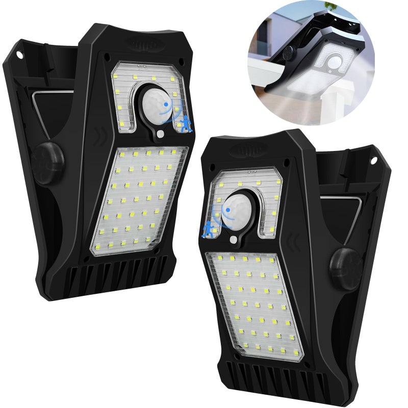 2 sztuki lamp solarnych z 45 LED, z czujnikiem ruchu, wodoodporne światła bezpieczeństwa do ogrodzenia, ściany, patio, białe światło