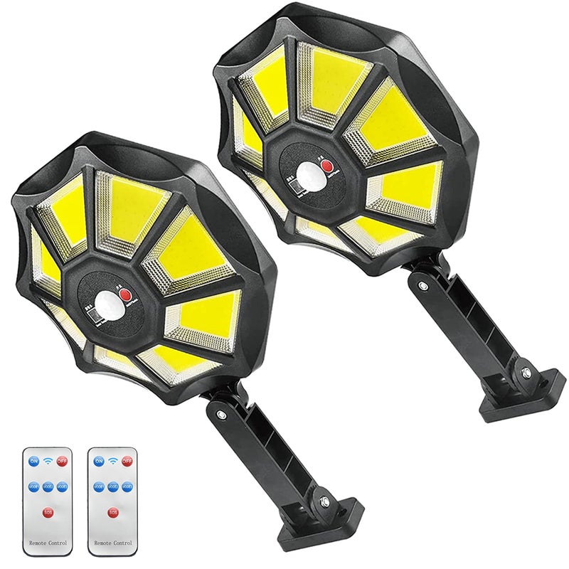 Zestaw 2 lamp solarnych do użytku zewnętrznego, wodoodpornych IP65, z czujnikiem ruchu, lampa solarna z pilotem, lampka ścienna solarna 168COB.