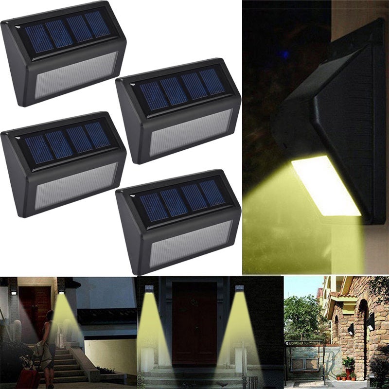 Zestaw 4 lamp solarnych do użytku na zewnątrz do oświetlenia schodów, lampy, czarne [6 LED ciepłe światło]
