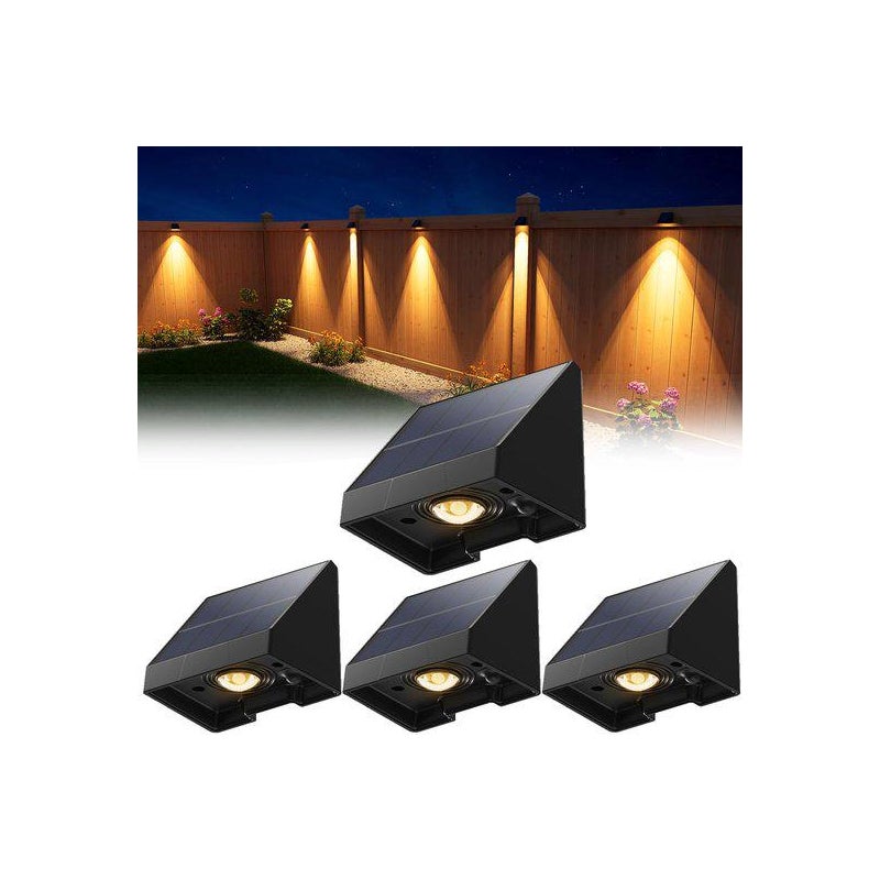Zestaw 4 dekoracyjnych lamp solarnych do ogrodzenia - Zewnętrzne lampy LED odporne na wodę z ciepłym białym światłem - Do ściany, tarasu, ogrodu