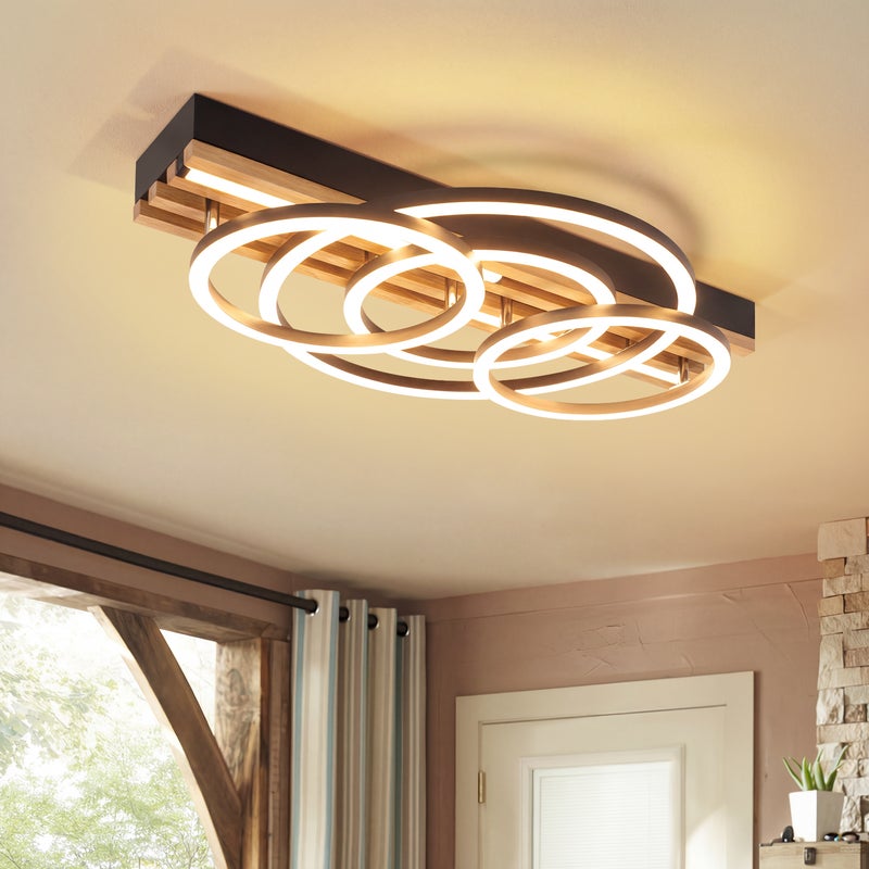 Lampa sufitowa LED Nettlife 60 W, czarne drewno, ściemnialna, 50 cm, nowoczesny design. Lampa sufitowa do sypialni, salonu, kuchni i biura.