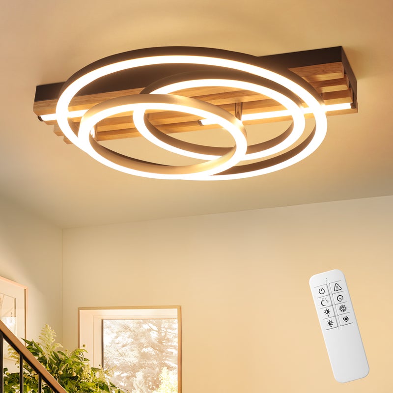 Lampa sufitowa LED Nettlife 44 W, wykończenie z czarnego drewna, ściemnialna, nowoczesny design. Lampa sufitowa do sypialni, salonu, kuchni