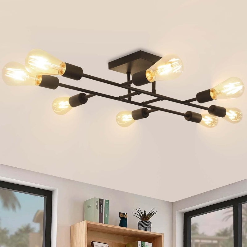 NETTLIFE Lampa sufitowa Salon Czarna 8 płomieni Lampa sufitowa Vintage E27 Rustykalna