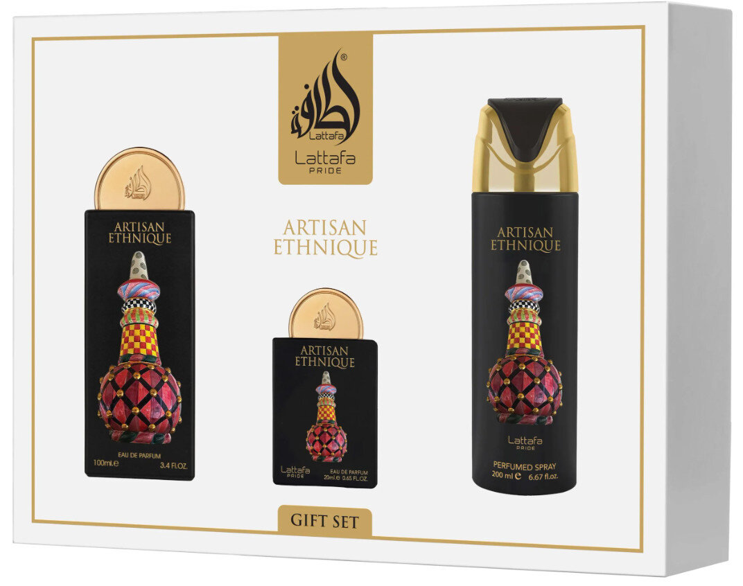 LATTAFA Pride Artisan Ethnique Zestaw Unisex Woda Perfumowana 100ml+20ml + Dezodorant + Atomizer