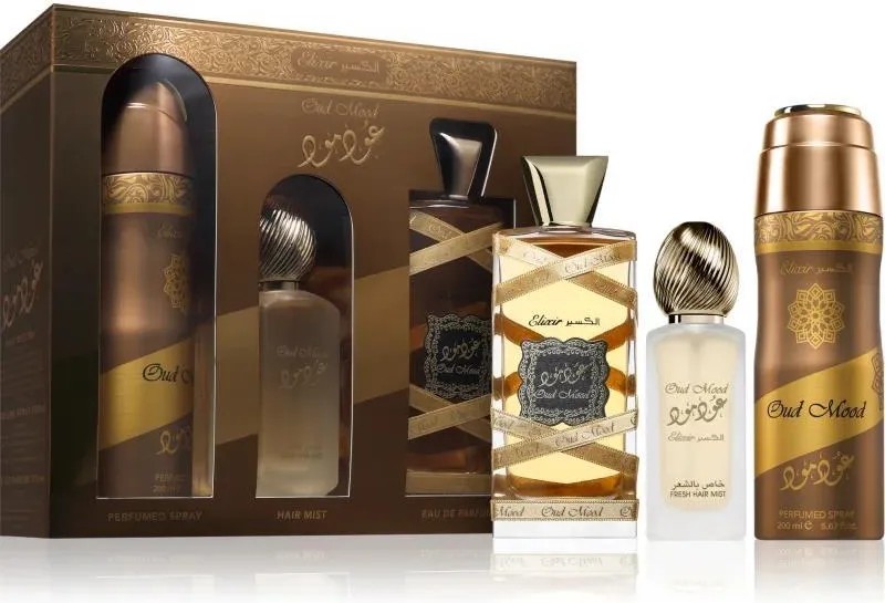 LATTAFA Elixir Oud Mood Zestaw Unisex Woda Perfumowana + Dezodorant + Mgiełka do Włosów