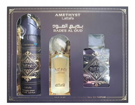 LATTAFA Amethyst Bade'e Al Oud Zestaw Unisex Woda Perfumowana + Dezodorant + Mgiełka do Włosów
