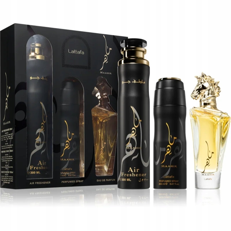 LATTAFA Maahir Zestaw Unisex Woda Perfumowana + Dezodorant + Odświeżacz Powietrza
