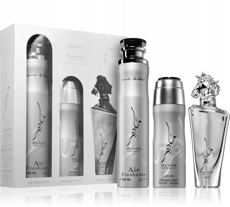 LATTAFA Maahir Legacy Zestaw dla Mężczyzn Woda Perfumowana + Dezodorant + Odświeżacz Powietrza