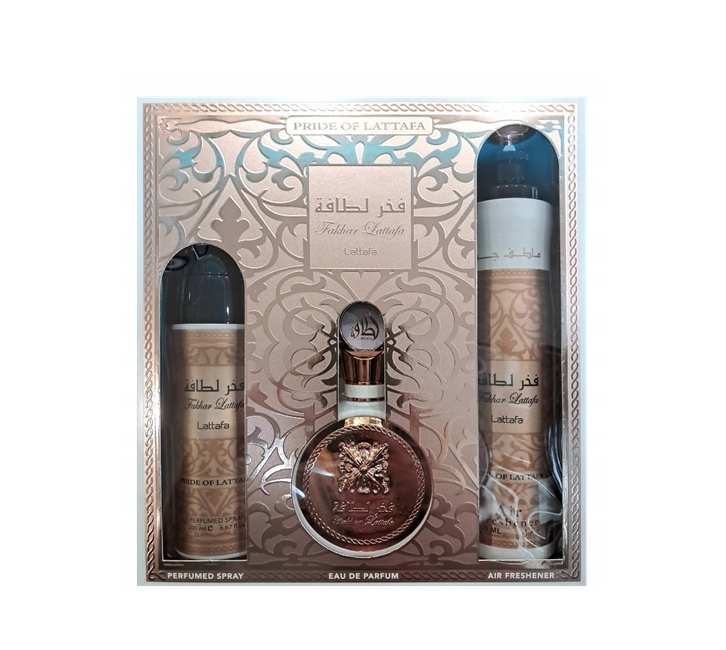 LATTAFA Fakhar Zestaw dla Kobiet Woda Perfumowana + Dezodorant + Odświeżacz Powietrza