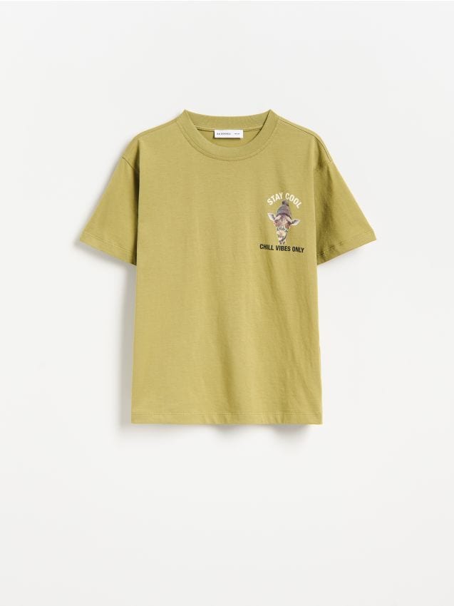 Reserved - Bawełniany t-shirt z nadrukiem - zielony