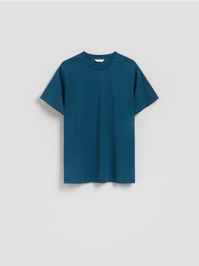 Reserved - Gładki t-shirt regular fit - granatowy
