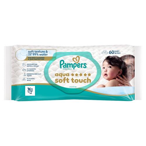 Pampers Aqua Soft Touch Chusteczki nawilżane, 60 szt.