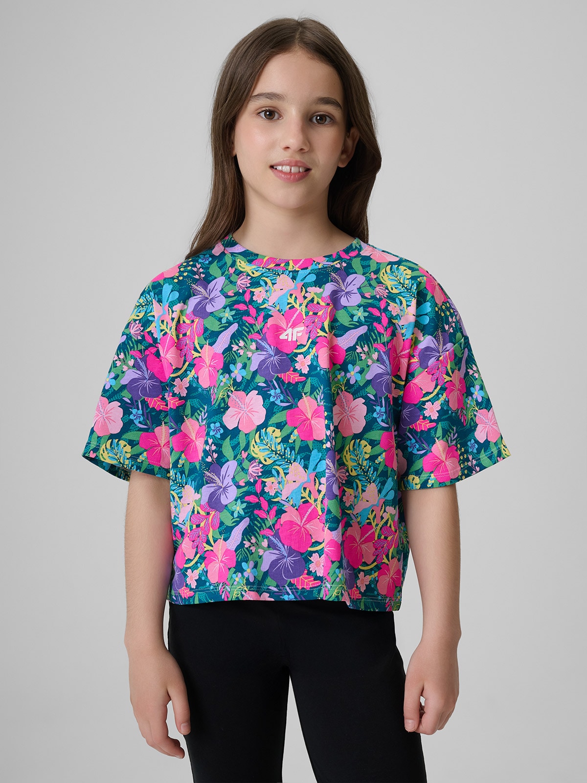 4F T-shirt boxy z nadrukiem dziewczęcy - multikolor 158/164 (12-14 lat)