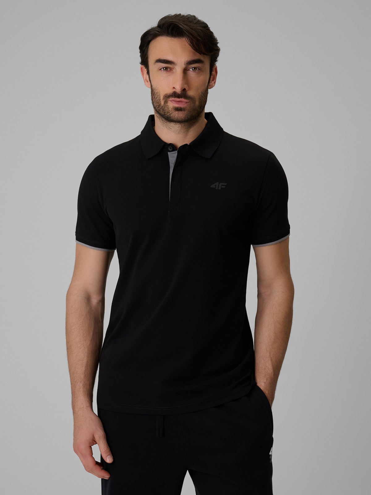 4F Koszulka polo regular męska - czarna XL